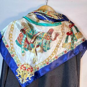 MOSI Women's Royal Blue Red Gold Saddle Chain Print Polyester 35" Square Scarf